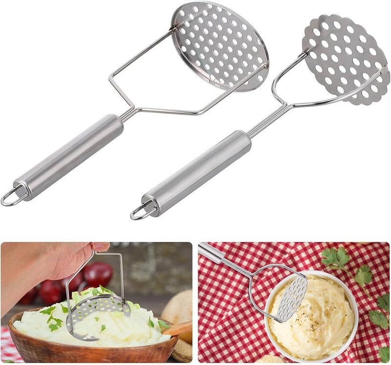 Stainless Steel Potato Masher Set 2 Pieces Kitchen Gadget for Mashing Vegetables - Image 3
